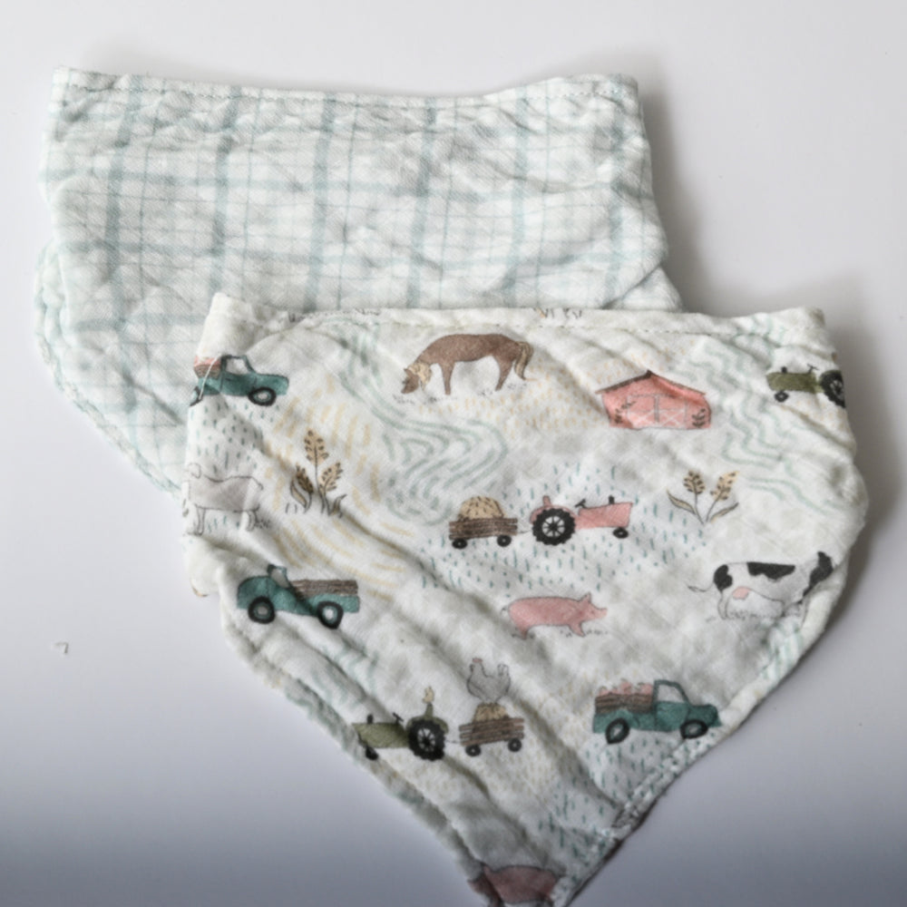 Tiny Orchard Baby 2 pack Muslin Bandana Bibs - FARM
